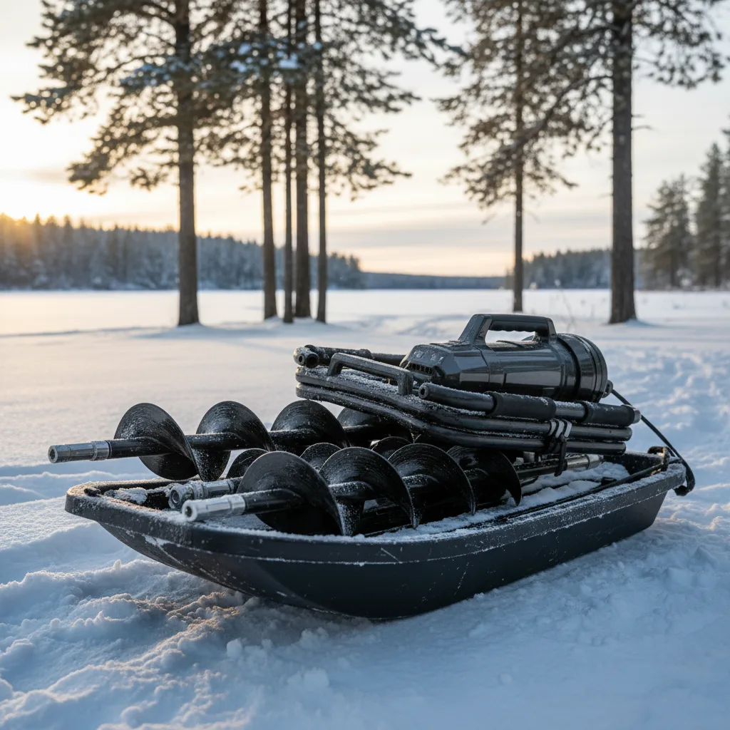 Ultra-lightweight carbon ice auger featured on snow