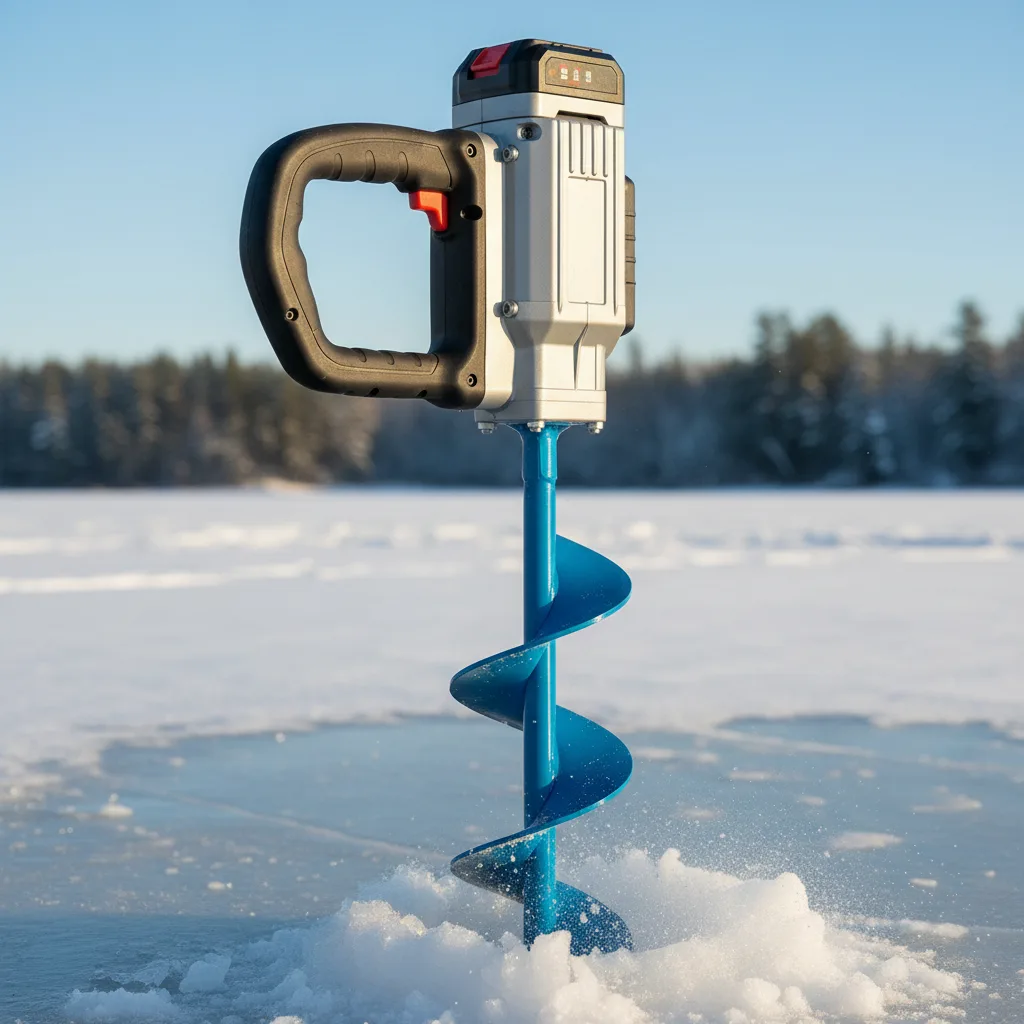 Electric auger boring through thick ice
