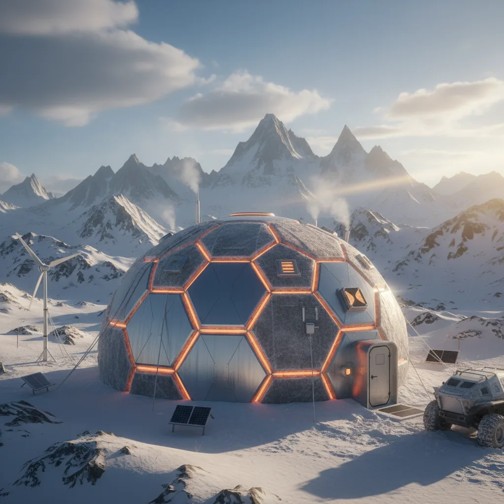 Thermal domed ice shelter with open entry on frozen surface