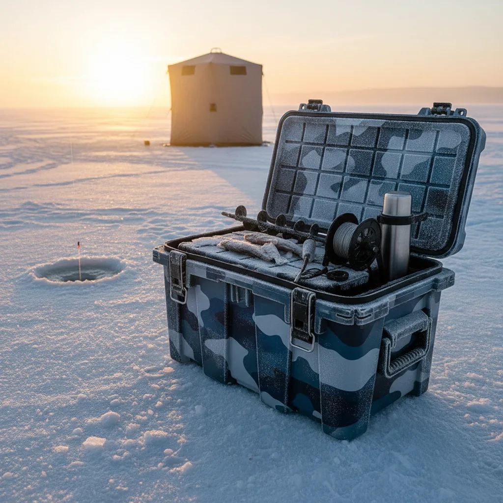 Insulated storage box for ice fishing tackle