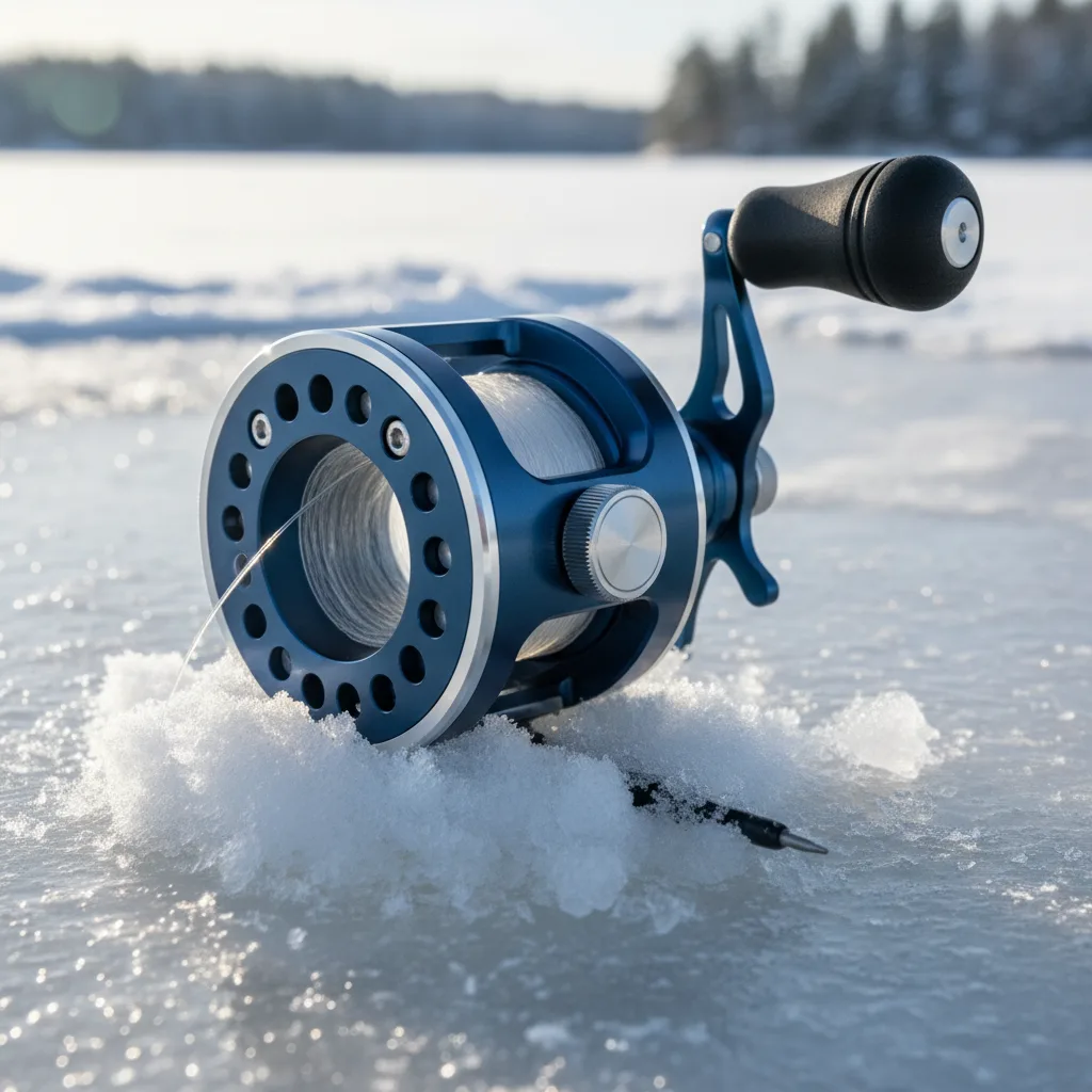 Low temperature inline reel for ice fishing