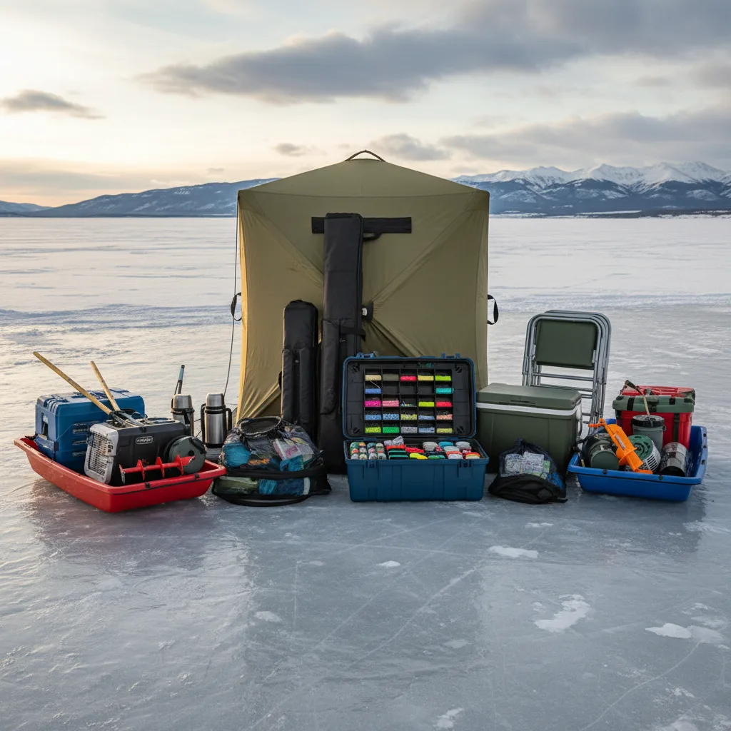 Rugged storage boxes and sleds on ice
