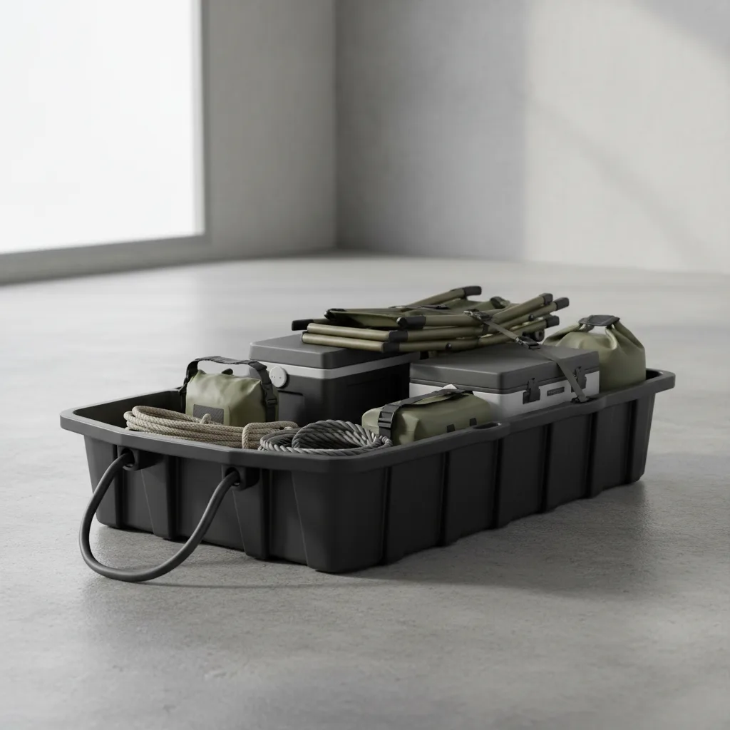 StowPro rugged storage sled loaded with ice tackle